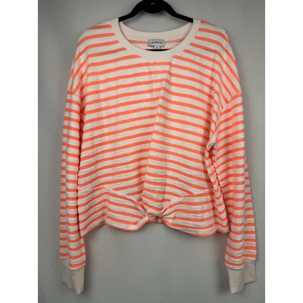 Evereve Cotton Pullover Crew Neck Neon Coral Noah Striped Sweatshirt NEW Size XL